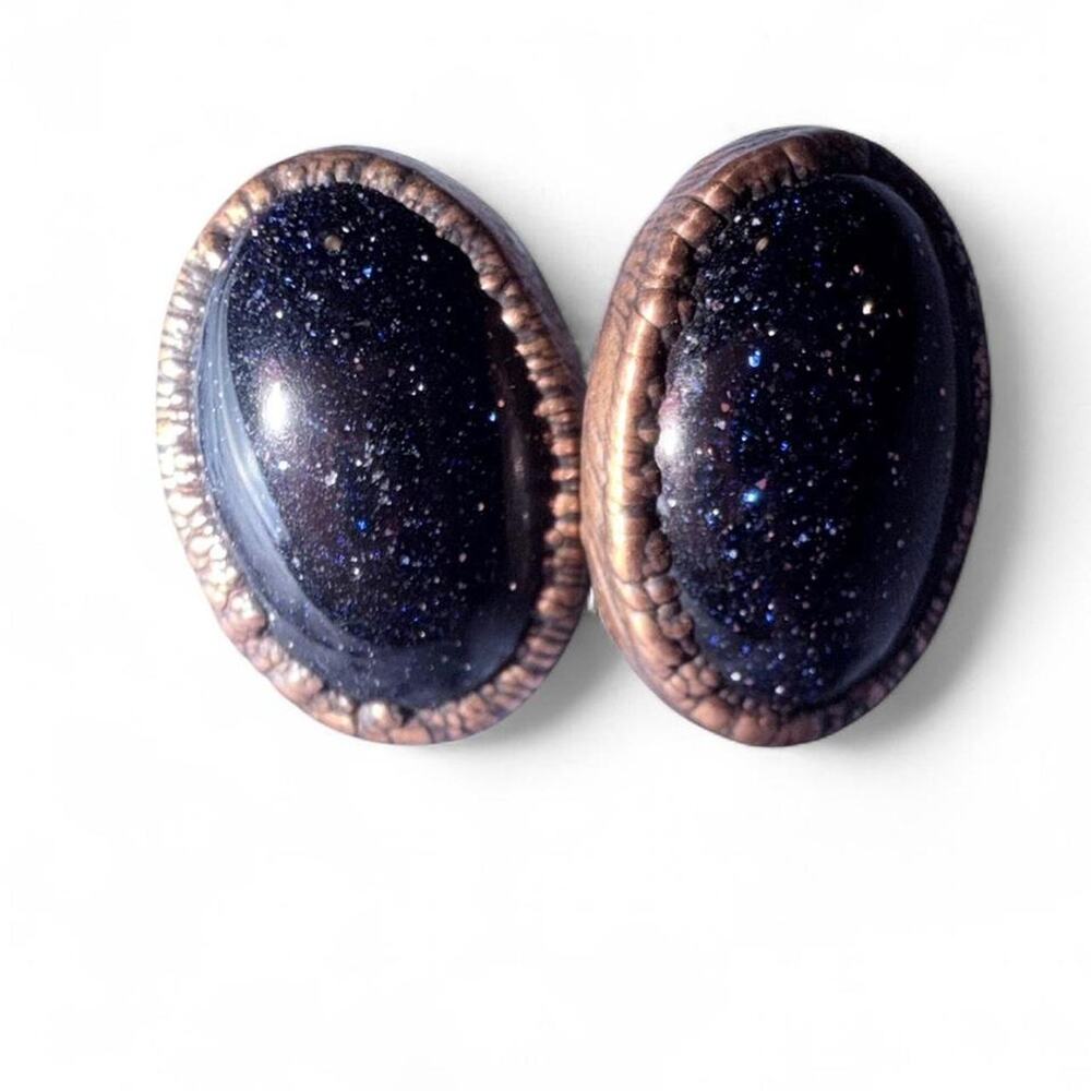 Natures Twist Seattle Electroformed Copper Galaxy Goldstone Post Earrings